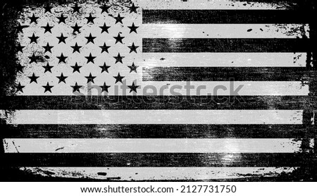 American Flag Background. Grunge Aged Vector Template. Horizontal orientation. Monochrome gamut. Black and white. Grunge layers can be easy editable or removed.