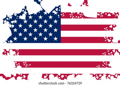 American flag background with grunge hearts