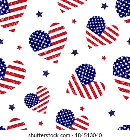 American flag background with hearts. Vector pattern