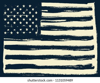American Flag Background. Horizontal orientation. Black and white. Vector illustration.