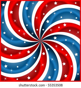 American flag background with stars and swirly stripes symbolizing 4th july independence day. Raster also available.