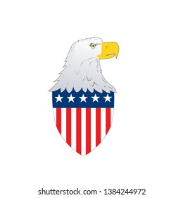 American Flag Badge Shield with eagle facing side with American stars and stripes flag on isolated white background.