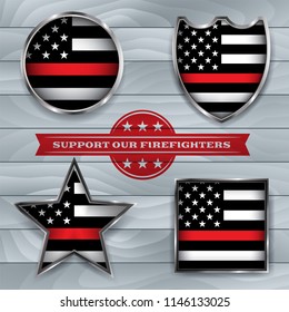 American flag badges and emblems symbolic of support for firefighters. Vector EPS 10 available.