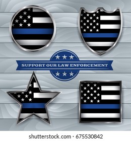 American flag badges and emblems symbolic of support for law enforcement. Vector EPS 10 available.