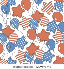 American flag balloons vector seamless pattern. Patriotic USA Independence Day background. 4th of July surface design for packaging, scrap book, textile, card making