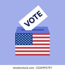 American Flag Ballot Box with Vote Card for U.S. Elections, Vector Illustration