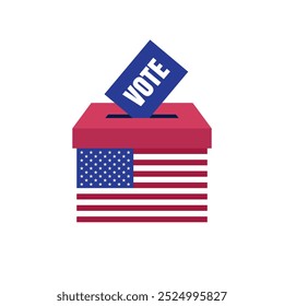 Urna de la bandera americana con tarjeta de voto para las elecciones de Estados Unidos, Ilustración vectorial