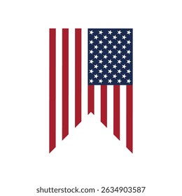 American flag banner with red stripes and white stars on blue. Vector graphic for design and print. USA patriotic and national flag concept. Flag USA icon. 4 july banner. Memorial day and Veteran day
