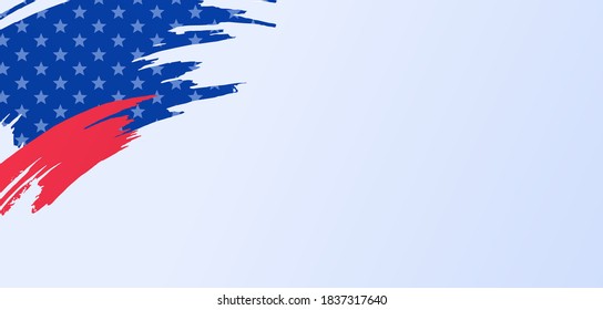Plantilla de banner de bandera estadounidense. Ilustración plana vectorial. Plantilla horizontal con color azul grueso con estrella y rojo en la franja de pincel. Elemento de diseño para vacaciones y elecciones.
