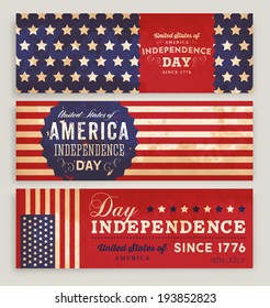 American Flag Banners Set with Independence Day Labels for Holiday Design.
