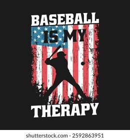 American Flag Baseball Is My Therapy T Shirt Design