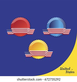American flag of beautiful shape on the emblem. Flat vector illustration EPS 10