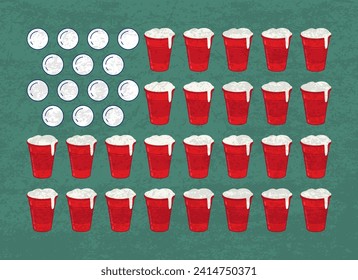 American Flag Beer Pong Tshirt, Funny Patriotic Drinking Tee design, Beer Pong USA Flag, Beer Pong Flag Illustration