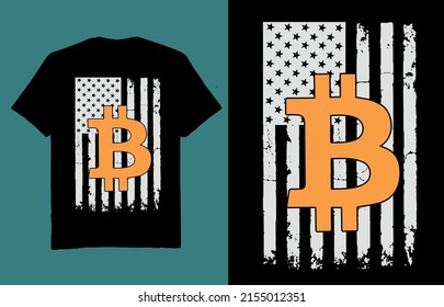 American flag with bitcoin - t shirt design vector