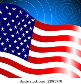 American flag in a blue design background	