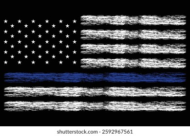 American flag with a blue line, supporting law enforcement. American police flag with distressed effect.