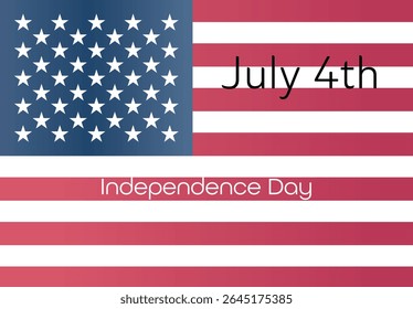 American flag with bold inscription Independence Day, July 4th. Patriotic design celebrating USA national holiday. Perfect for banners, posters, and festive event visuals. Flat vector style.