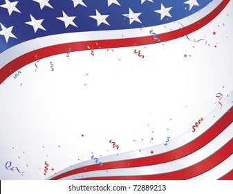 American Flag border design with confetti and ribbons