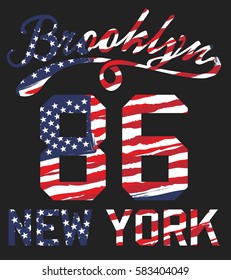 American flag and Brooklyn graphic design vector art
