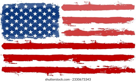 American flag brush paint texture. Grunge USA Flag. Vector Illustration for Celebration Holiday 4 of July American President Day. Stars and stripes.