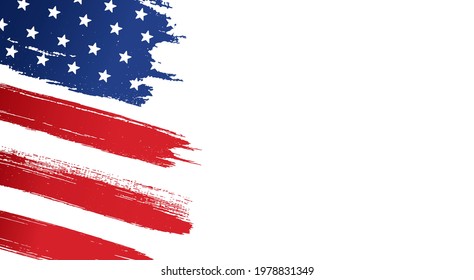 American flag with brush paint textured isolated  on white background,Symbols of USA , template for banner,card,advertising ,promote, TV commercial, ads, web design, magazine, news paper,vector