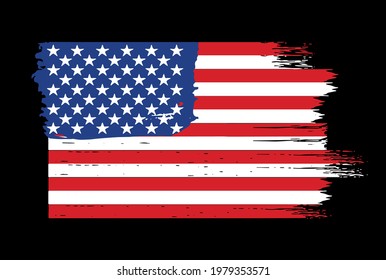 American flag with brush paint textured on black  background,Symbols of USA , template for banner,card,advertising ,promote, TV commercial, ads, web design, magazine, news paper, report vector 
