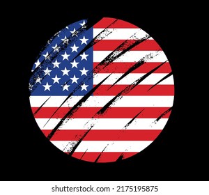 Amerikanische Flagge mit Pinselfarbe, die in Form eines Kreises strukturiert ist