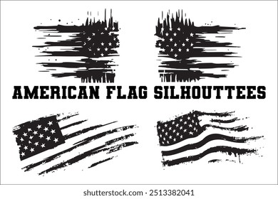 American Flag Bundle Silhouette  USA Flag Silhouette 