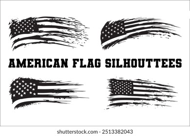 American Flag Bundle Silhouette  USA Flag Silhouette 