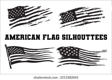 American Flag Bundle Silhouette  USA Flag Silhouette 