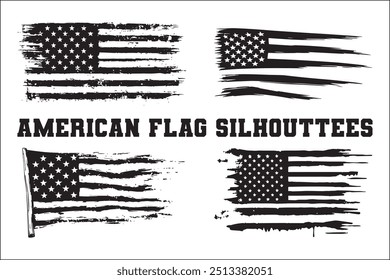 American Flag Bundle Silhouette  USA Flag Silhouette 