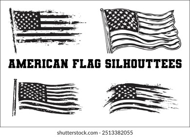 American Flag Bundle Silhouette  USA Flag Silhouette 