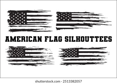 American Flag Bundle Silhouette  USA Flag Silhouette 