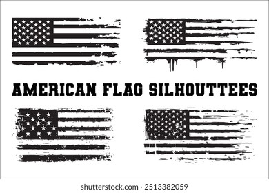 American Flag Bundle Silhouette  USA Flag Silhouette 