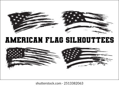 American Flag Bundle Silhouette  USA Flag Silhouette 