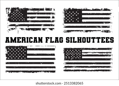 American Flag Bundle Silhouette  USA Flag Silhouette 