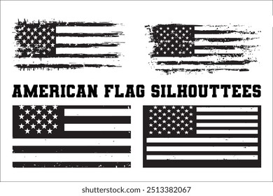 American Flag Bundle Silhouette  USA Flag Silhouette 