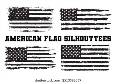 American Flag Bundle Silhouette  USA Flag Silhouette 