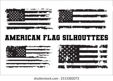 American Flag Bundle Silhouette  USA Flag Silhouette 