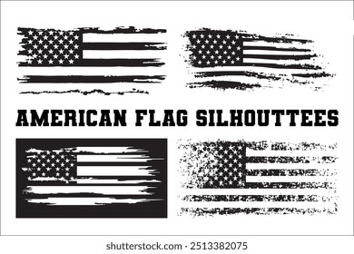 American Flag Bundle Silhouette  USA Flag Silhouette 