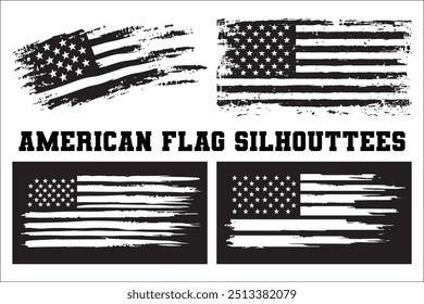 American Flag Bundle Silhouette  USA Flag Silhouette 