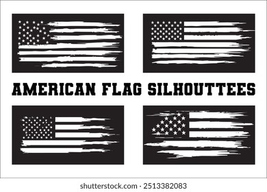 American Flag Bundle Silhouette  USA Flag Silhouette 