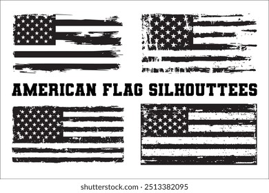 American Flag Bundle Silhouette  USA Flag Silhouette 