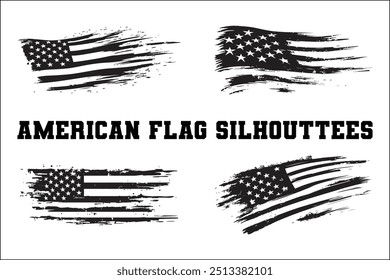 American Flag Bundle Silhouette  USA Flag Silhouette 