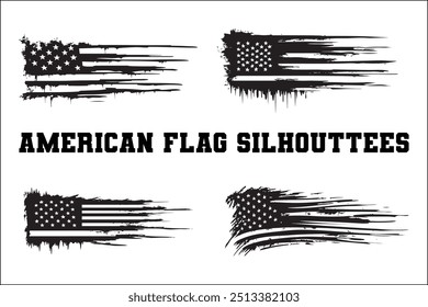 American Flag Bundle Silhouette  USA Flag Silhouette 