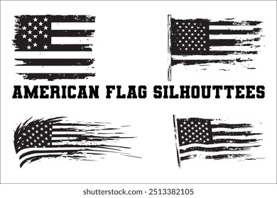 American Flag Bundle Silhouette  USA Flag Silhouette 