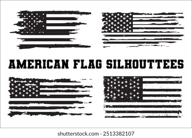 American Flag Bundle Silhouette  USA Flag Silhouette 