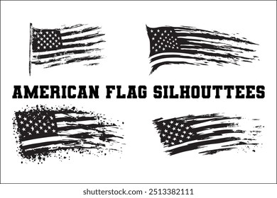 American Flag Bundle Silhouette  USA Flag Silhouette 