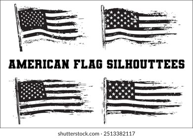 American Flag Bundle Silhouette  USA Flag Silhouette 