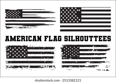 American Flag Bundle Silhouette  USA Flag Silhouette 